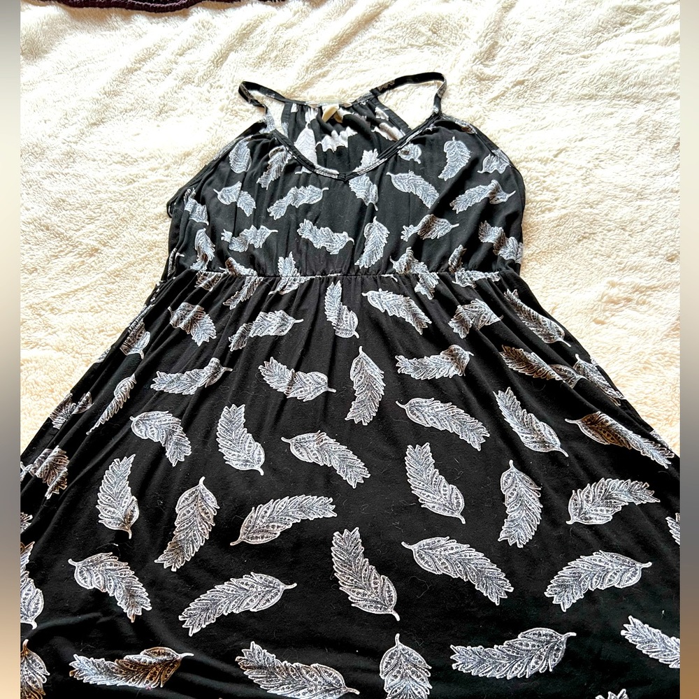 H&M Black with Leaves pattern racerback summer dress. Size L